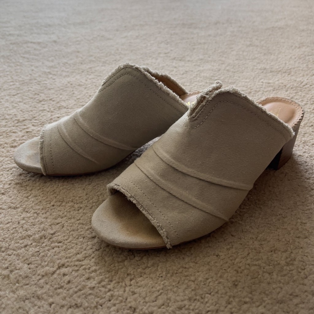 Light Grey Fabric Mule Heels 2”